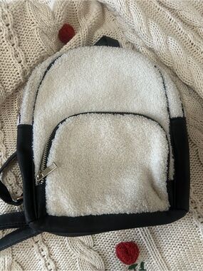 White Sherpa Backpack with Black Trim - Women's Casual Backpack